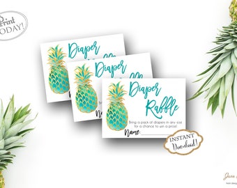 INSTANT DOWNLOAD - Diaper Raffle Card Pineapple Tropical Luau Hawaiian - Glitter Pineapple Diaper Raffle - Diaper Raffle Insert - 0218 0559