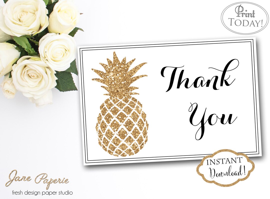 INSTANT DOWNLOAD Glitter Pineapple Thank You Card Luau - Etsy