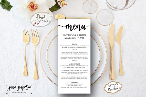 INSTANT DOWNLOAD Wedding Menu Template Printable Menu | Etsy