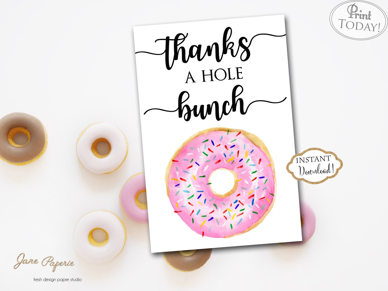 INSTANT DOWNLOAD Pink Donut Thank You Card Doughnut Thank | Etsy