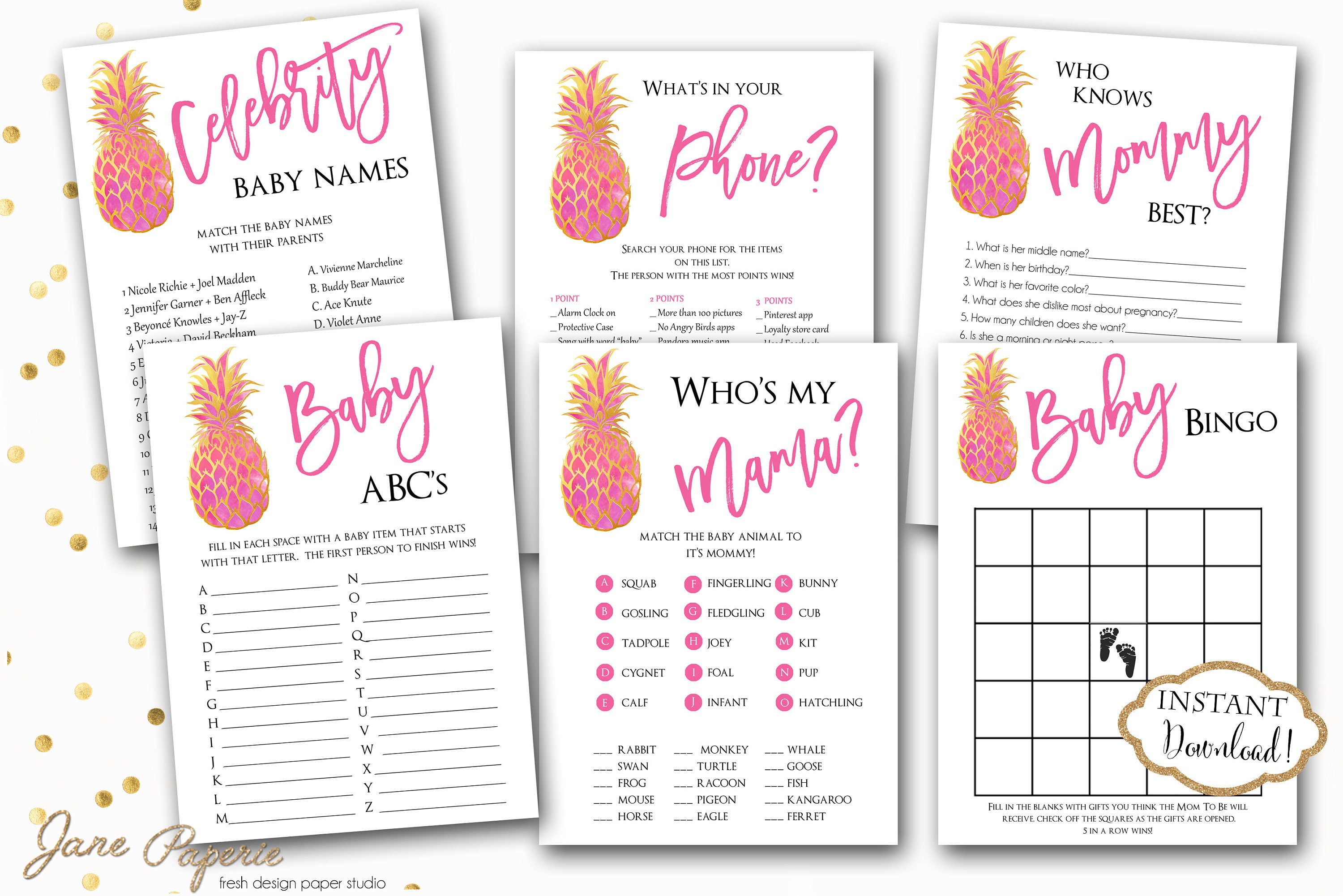 Instant Download Pineapple Baby Shower Games Flamingo Etsy Instant Download Pineapple Baby Shower Games Flamingo Etsy