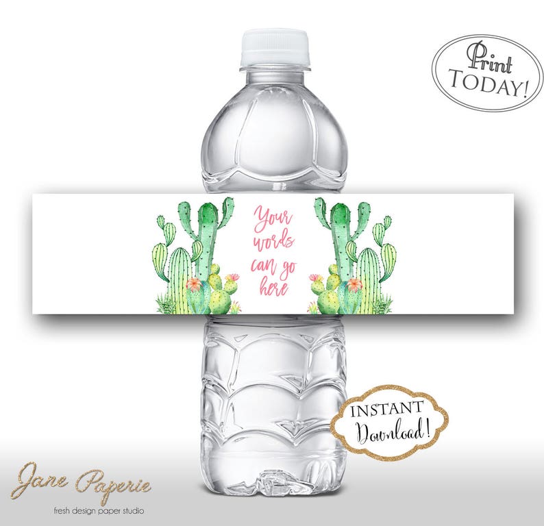INSTANT DOWNLOAD Cactus Water Bottle Labels Southwest Etsy