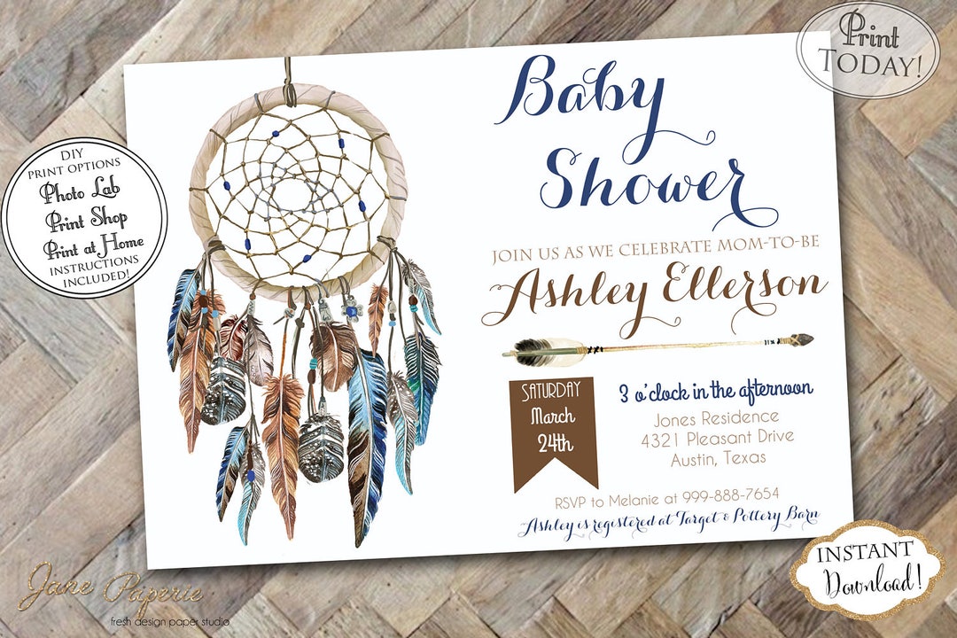 INSTANT DOWNLOAD Boy Dream Catcher Baby Shower Invitation Etsy
