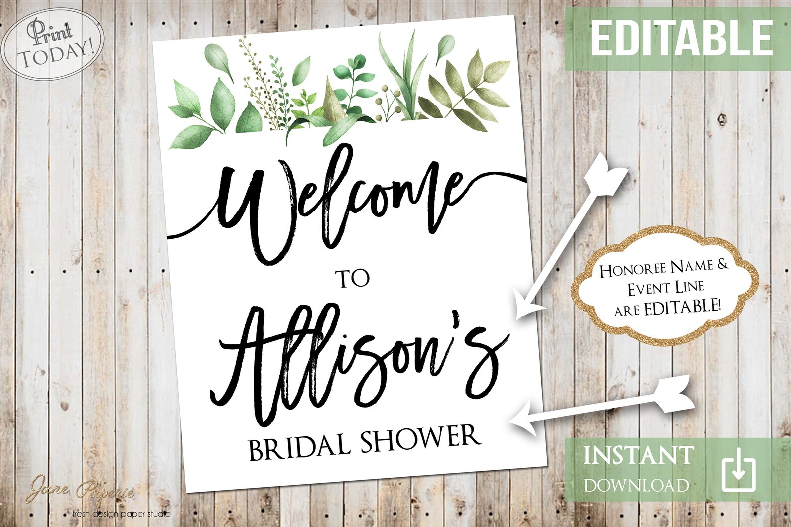 INSTANT DOWNLOAD Greenery Welcome Sign Printable Green - Etsy