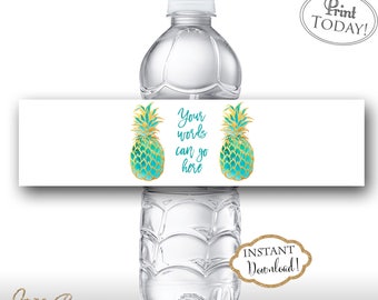 INSTANT DOWNLOAD - Teal Pineapple Water Bottle Label - Tropical Luau Party Water Bottle - Pineapple Water Bottle 0218 0219 0214 0559 0660