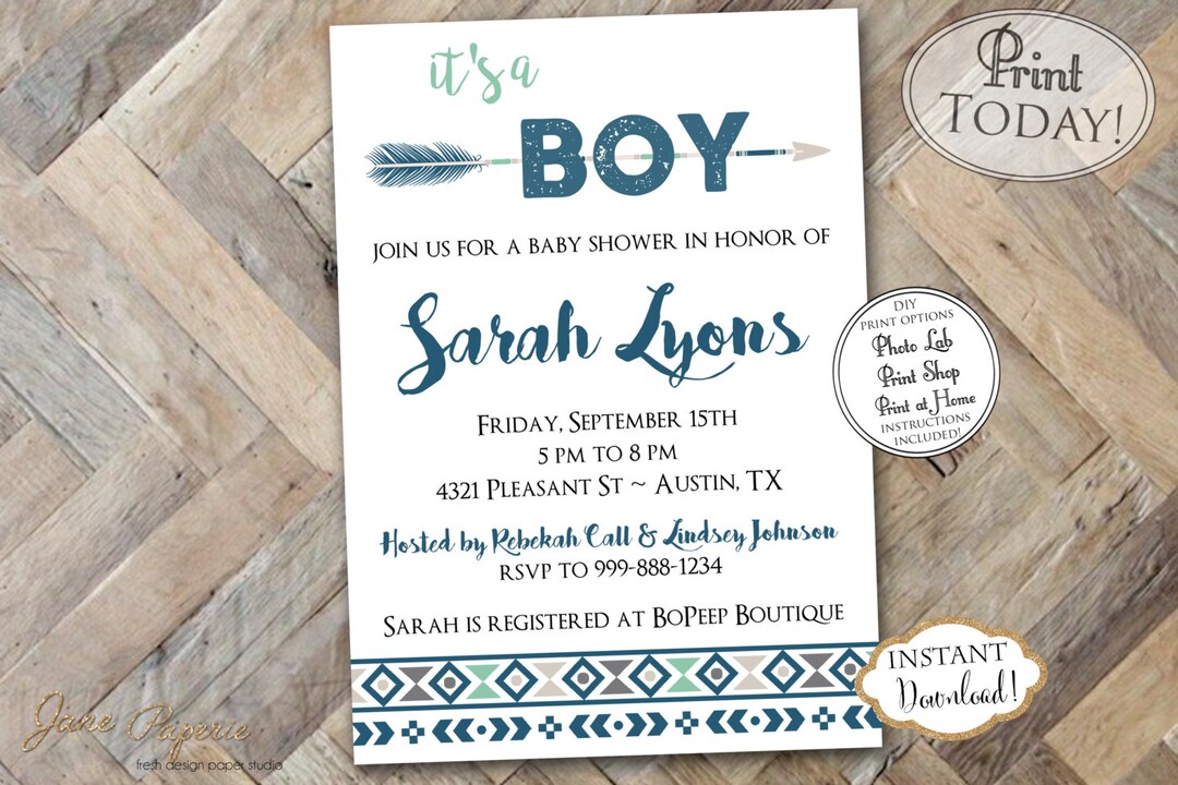INSTANT DOWNLOAD Boy Tribal Baby Shower Invitation Boy - Etsy
