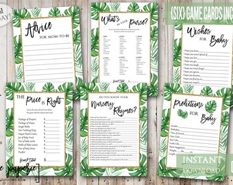 INSTANT DOWNLOAD - Palm Leaf Baby Shower Games - Tropical Luau Baby Shower Games - Banana Leaf Monstera Baby Shower Games - Game Pack 0669