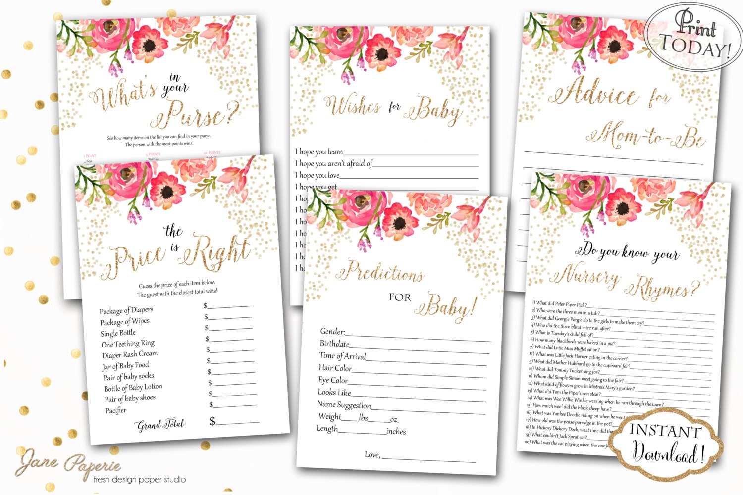INSTANT DOWNLOAD Confetti Floral Gold Glitter Printable Baby | Etsy