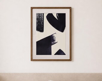 Black Brush Stroke Abstract Art Print, Minimalist Wall Decor (Unframed)