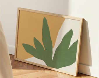 Botanical Print, Yellow Green Earth Tones, Minimalist Nature Wall Art (Unframed)