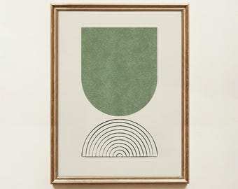 Sage Green Abstract Art Print, Wabi Sabi Mid-Century Modern Decor (Unframed)