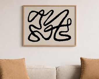 Black Brush Stroke Abstract Print, Wabi Sabi Textured Monochrome Poster (Unframed)