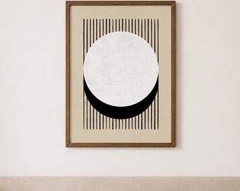 Neutral Modern Abstract Wall Art, Stylish Vintage Geometric Lines Print (Unframed)