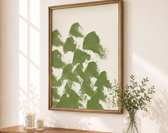 Abstract Green Painting Print, Modern Japandi Wall Art, Minimalist Strokes (Unframed)