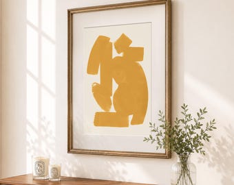 Hand-painted Abstract Wall Art, Yellow Gold Abstract Brush Stroke Print, Timeless Artistic Fine Art (Unframed)