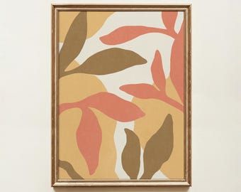 Botanical Leaf Print, Warm Earthy Tones, Organic Abstract Wall Art (Unframed)