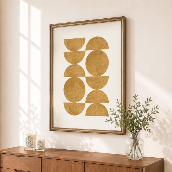 Gold Minimal Abstract Print, Mid-century Neutral Geometric Modern Wall Art (Unframed)