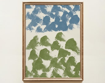 Abstract Blue Green Painting Print, Modern Japandi Wall Art, Minimalist Strokes (Unframed)