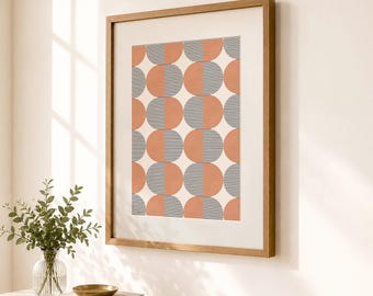 Classic Retro Pattern Print, Orange Terracotta Mid-century Wall Art (Unframed)