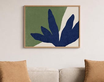 Botanical Print, Navy Blue Green Textured Landscape (Unframed)