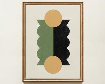 Green Abstract Office Print, Mid-Century Minimalist, Stylish Design Wall Art (Unframed)