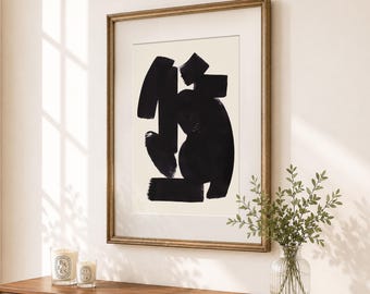 Black Brush Stroke Wall Art, Minimalist Abstract Poster, Timeless Artistic Watercolor Print,  Printed Fine Art UNFRAMED