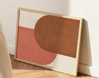 Minimalist Brown Wall Art, Terracotta Orange Earth Tone Bauhaus Abstract Print, Modern Japandi Living Room Decor (Unframed)