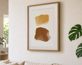 Japandi Abstract Painting, Minimalist Gold Brown Wall Art, Hand-Painted Strokes (Unframed)