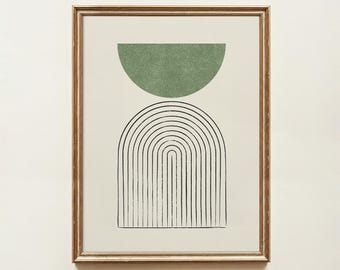 Sage Green Abstract Arch Print, Wabisabi Mid-Century Modern Wall Art (Unframed)