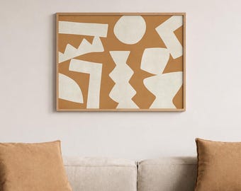 Beige Abstract Cut Out Shapes Print, Modern Geometric Landscape Poster (Unframed)