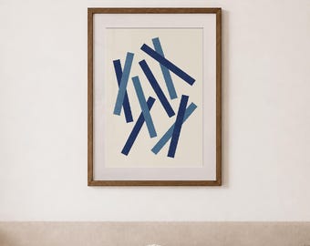 Blue Minimalist Abstract Print, Navy Geometric Wall Art, Modern Scandinavian Poster (Unframed)