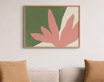 Botanical Print, Pink Green Earth Tones, Minimalist Nature Wall Art (Unframed)