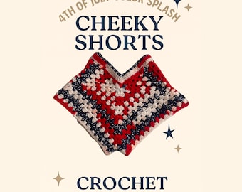 Crochet Granny Square 4th of July Shorts: Red White Blue Festival Wear size Small