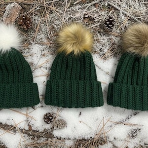 Green Pom Pom Winter Hat - Etsy display picture 1