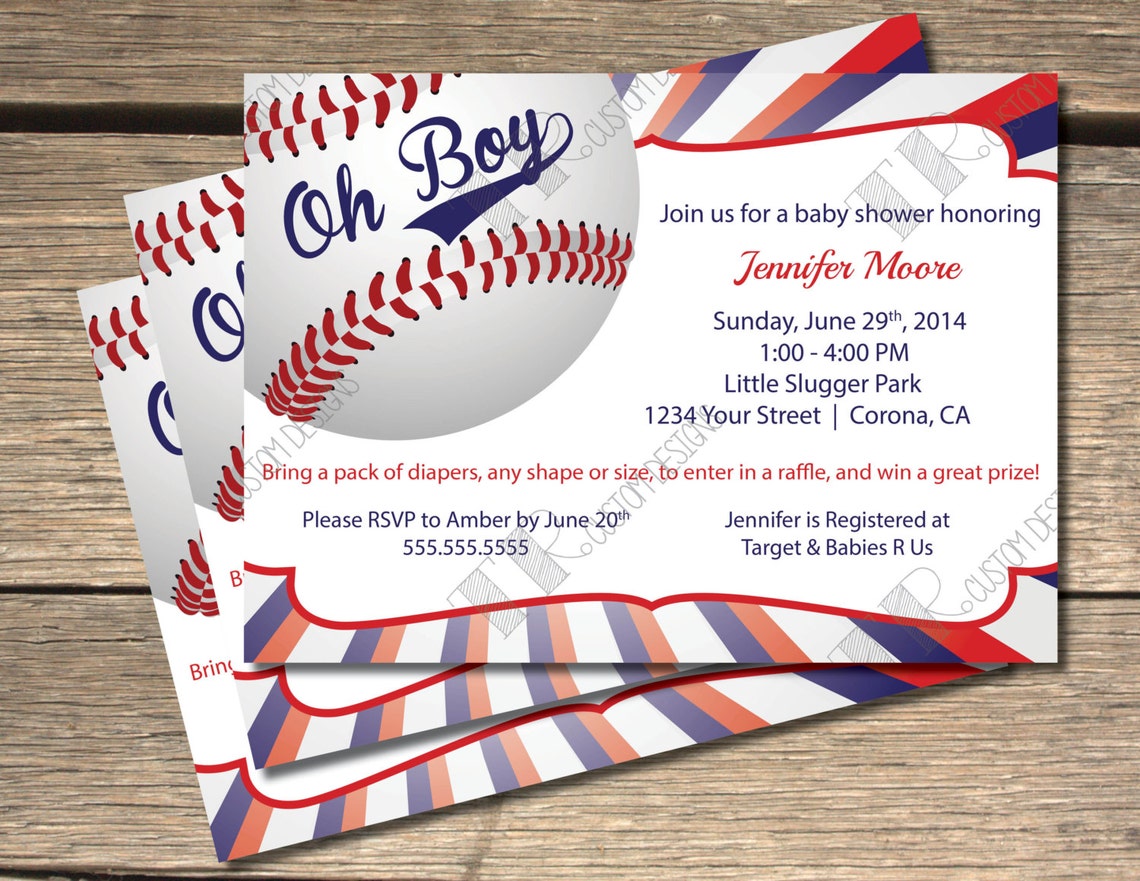 Oh Boy Baseball Themed Baby Shower Invitation 5x7 Etsy