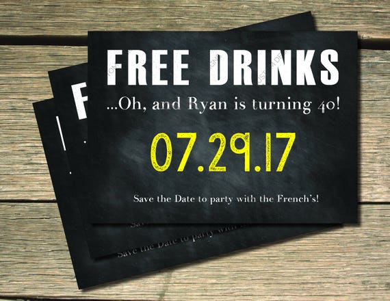 Free Drinks Save The Date Birthday Invitation 5x7 Etsy