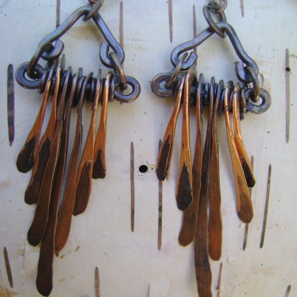 SALE Hammered Copper Chandelier Earrings