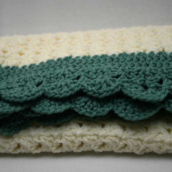Cream and Sage Crochet Afghan/Lap Blanket