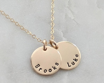 Tiny Gold Name Discs, Personalized Necklace for Moms, The Stamped Life