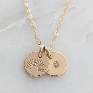 Sunshine Initial Necklace: Personalized 14k Gold Filled or Sterling Silver Disc Charm