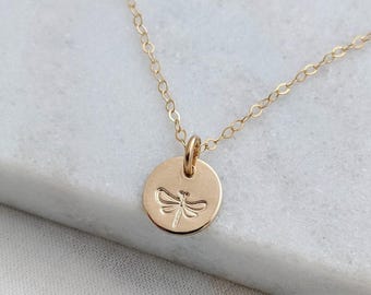 Tiny Dragonfly Necklace: Sterling Silver or 14k Gold Fill