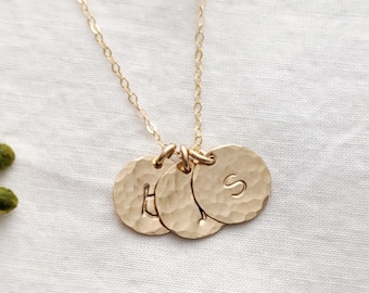 Personalized Initial Disc Necklace, Hammered Initial Necklace, 14k Gold Fill, Gift Idea, The Stamped Life