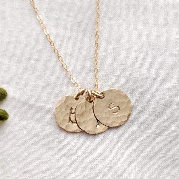 Personalized Initial Disc Necklace, Hammered Initial Necklace, 14k Gold Fill, Gift Idea, The Stamped Life
