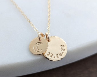 Personalized Love You to the Moon Necklace, Custom Date, The Stamped Life