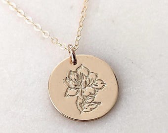 Magnolia Flower Necklace: 14k Gold fill or Sterling Silver, Magnolia Jewelry