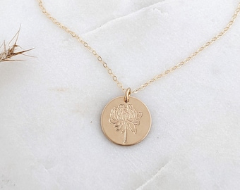 November Birth Flower Necklace, Chrysanthemum Necklace, Gift for Her, The Stamped Life