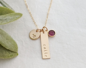 Personalized Gold Name Necklace, Custom Name Charm with Birthstone, Personalized Jewelry, The Stamped Life