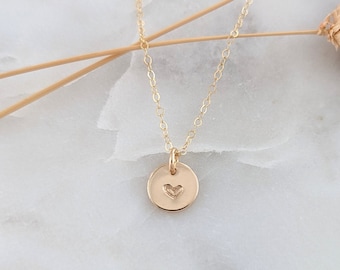 Heart Disc Necklace, Tiny Gold Heart Necklace, Delicate Necklace, Dainty Jewelry, Minimalist Necklace, The Stamped Life