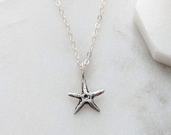 Dainty Starfish Necklace, Sterling Silver, Ocean Jewelry