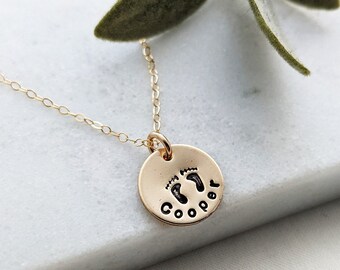 Custom Name Necklace with Footprints, Personalized Baby Name Necklace, New Mom Gift, Personalized Gift, The Stamped Life